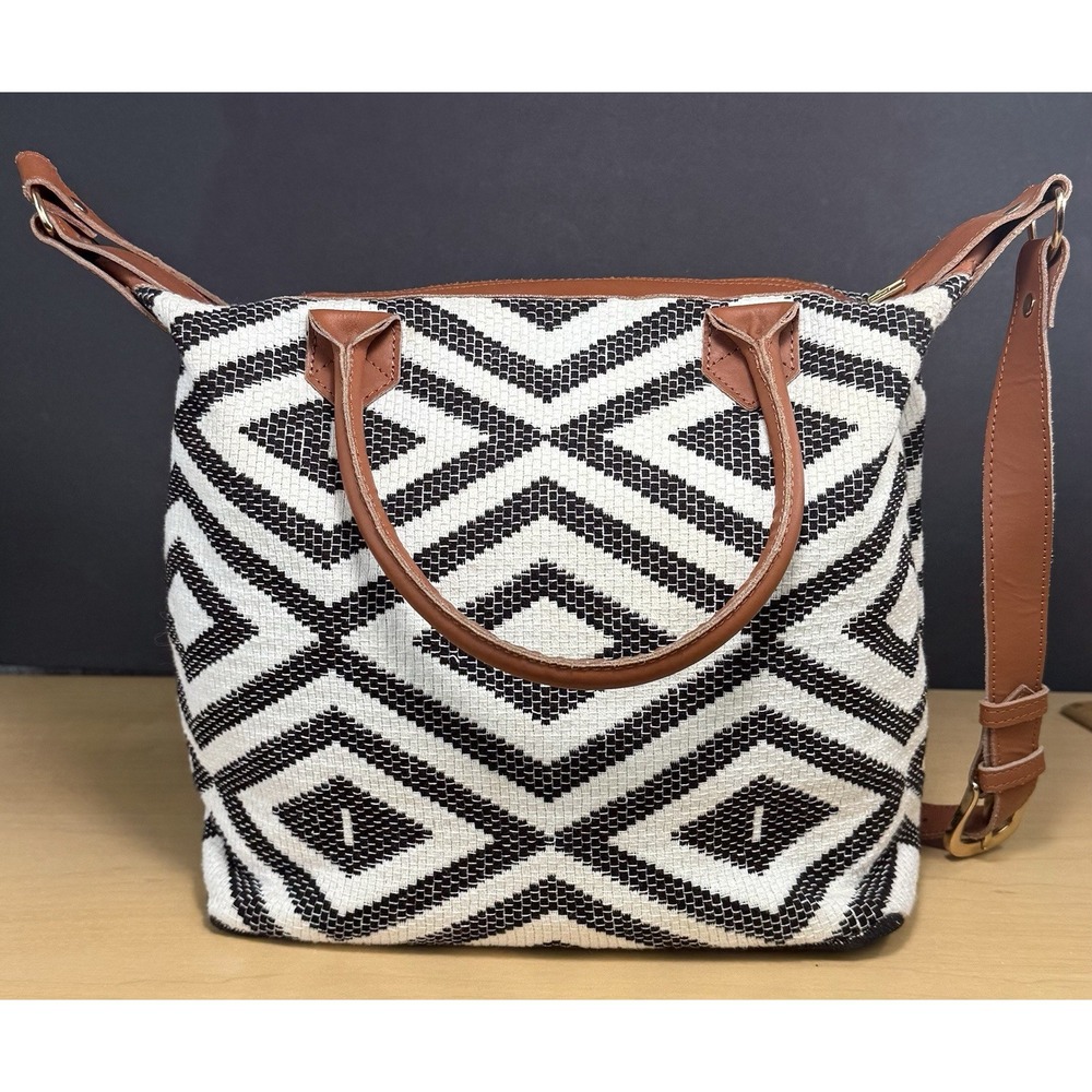 TRIBE ALIVE Large Canvas & Leather Crossbody Handbag